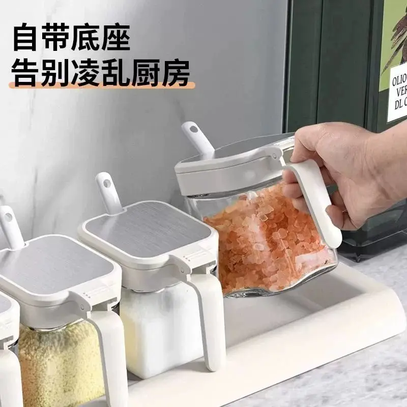 Kitchen Glass Seasoning Jar Household Seasoning Storage Box Set
