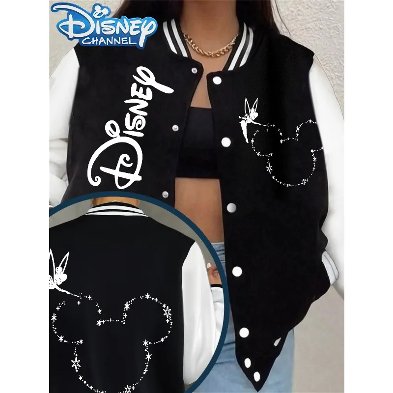 ディズニー ミッキーマウスと航空機プリントジャケット ベースボールジャケット レディース Y2K 秋冬 ホット カジュアル ファッション ユニセックス トップ