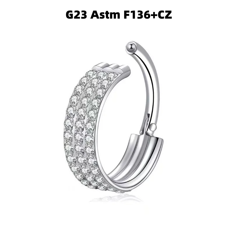 10pcs G23 Titanium Piercing CZ Three Rows Nose Clicker Septum Hoop Ring Ear Helix Cartilage Conch Tragus Body Piercing Jewelry