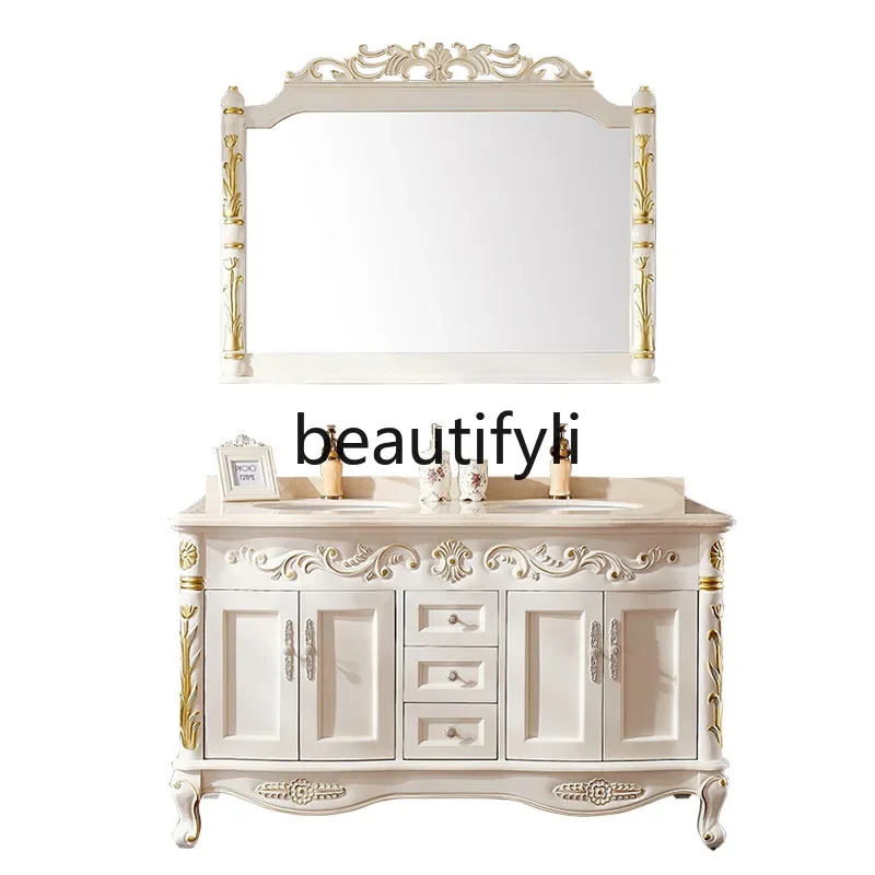 

European-style painted bathroom cabinet combination large apartment floor-to-ceiling washbasin cabinet washbasin cabinet