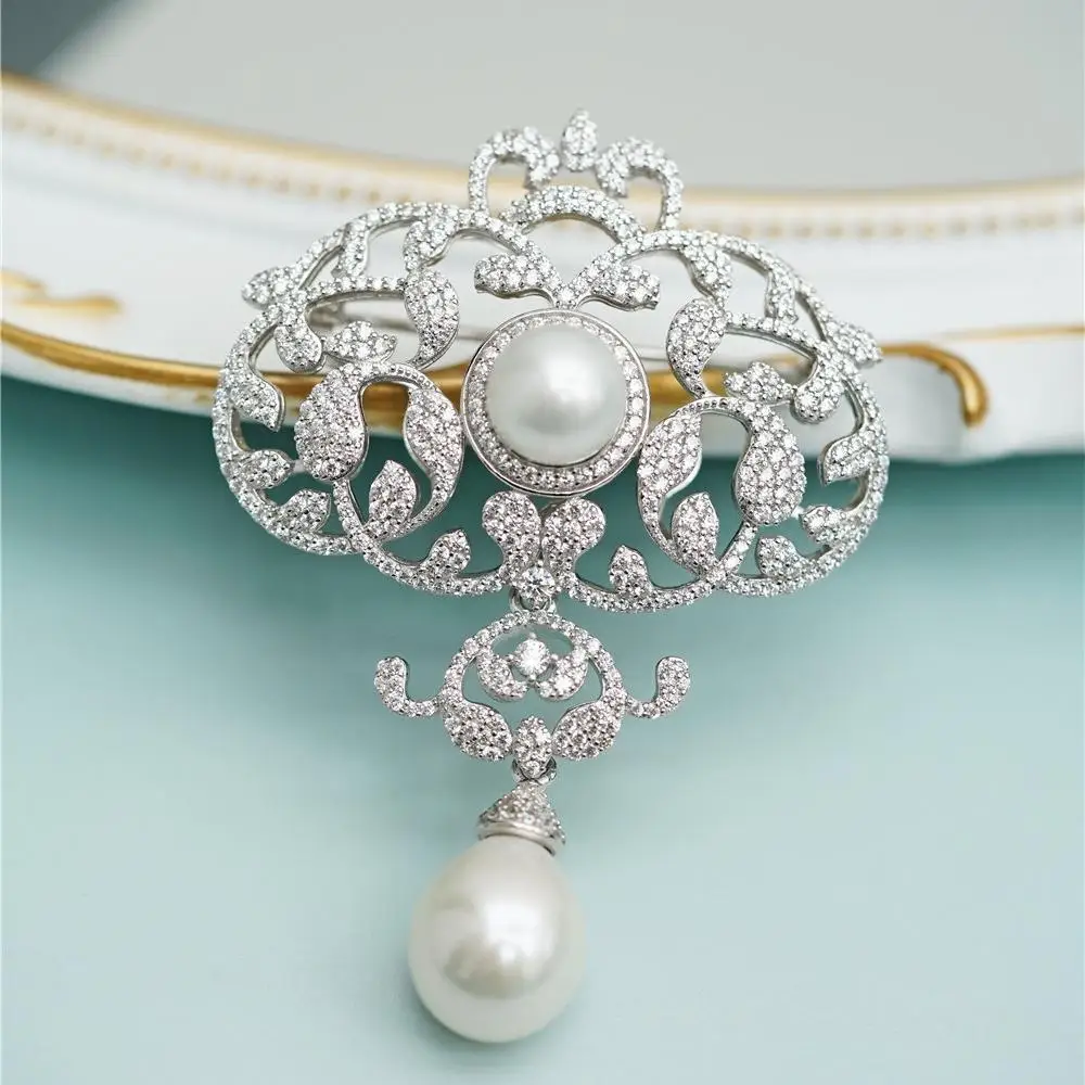 

925 Silver Gold plated natural freshwater pearl multi-purpose detachable brooch