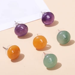 Natural Stone Crystal Colorful Stud Earrings 2024 Retro Personality Simple Agate Jade Mini Earrings Female Jewelry Wholesale