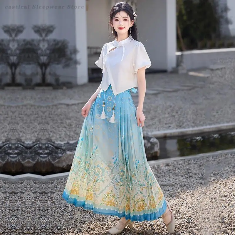 Vintage traditionelle Kleidung Hanfu klassische elegante Jacquard Pferd Gesicht Rock weiß Tops chinesischen Stil Cosplay Kostüm Tang-Anzug