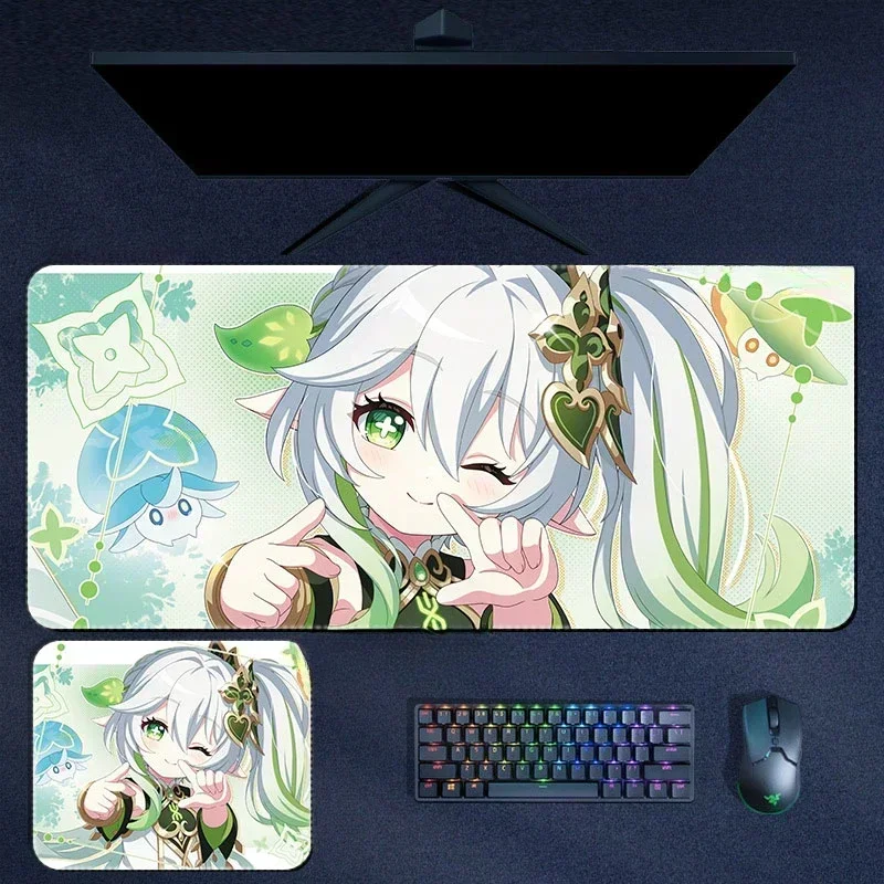 XXL Cute Genshin Impact Mouse Pad Lesser Lord Kusanali Nahida Desk Mat Rubber Non-slip 40x90cm Gaming Rug Keyboard Accessories