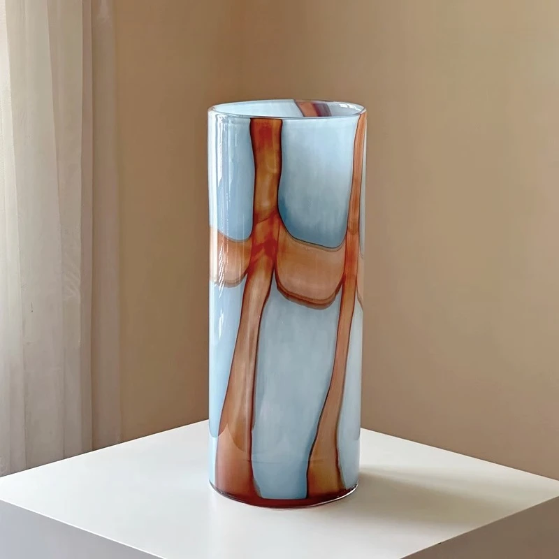 

Medieval style handmade glazed vase retro straight stripe artistic home decoration design model room aesthetic soft decoration