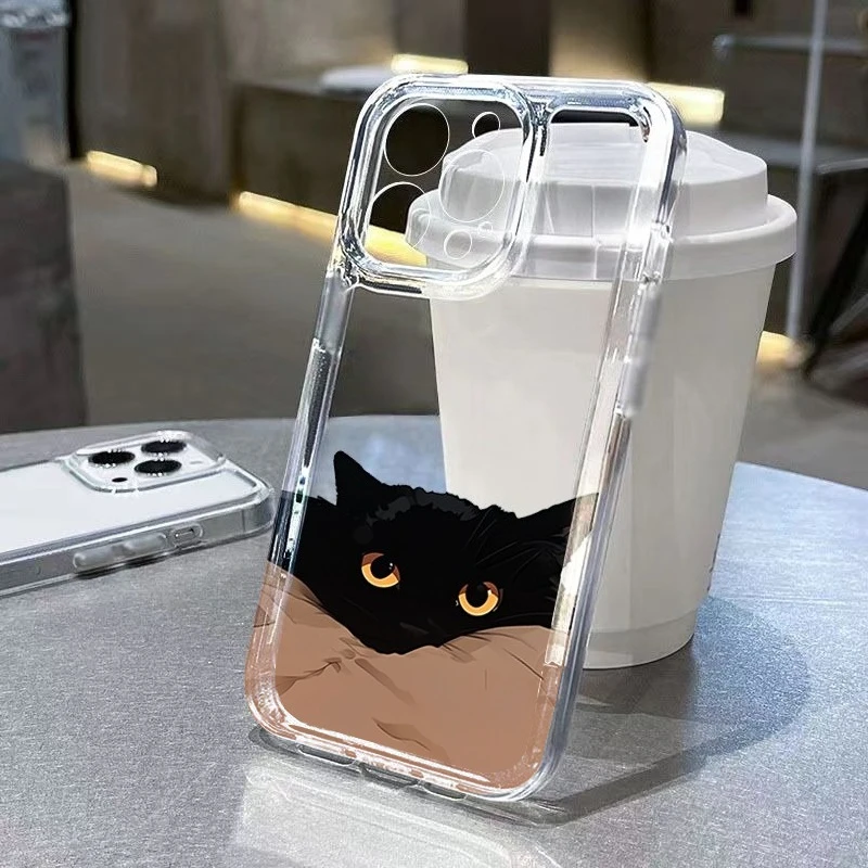 Cute Dumb Black Cat Couple Phone Case For iPhone 17 16 Plus 15 Pro 14 Pro Max 13 12 11 Air X XS XR 7 8 Plus 16E Shockproof Cover