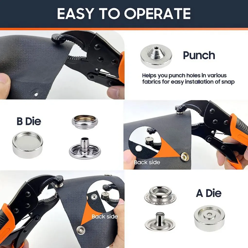 

Orange Color Button Snap Fasteners Kit With Adjustable Pliers Multifunctional Fastening Solution Type 2 (with box)