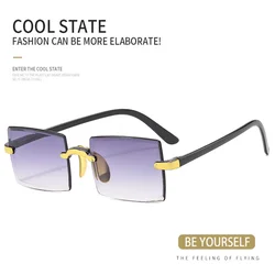 KLASSNUM Trend Punk Rimless Square Cut Edge Sunglasses Men Women Luxury Brand Designer Vintage Sun Glasses Eyewear UV400 Goggles