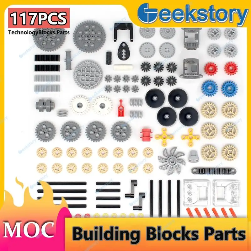 117PCS Variable Speed Gears Set Technology Gears Building Block Parts Kit 174PCS Pin Connecting DIY Model Bricks Toy Accessories