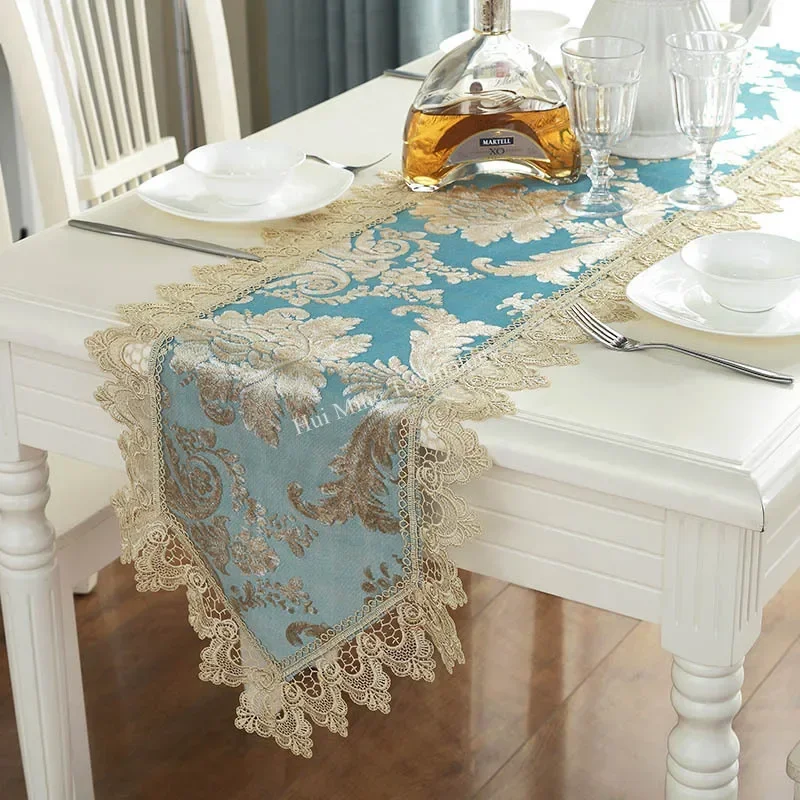 Table Runner Blue Dining Table Cloth Runners Three-dimensional Jacquard Europe Embroidered Flag Corner Coffee Tv Cabinet Dust