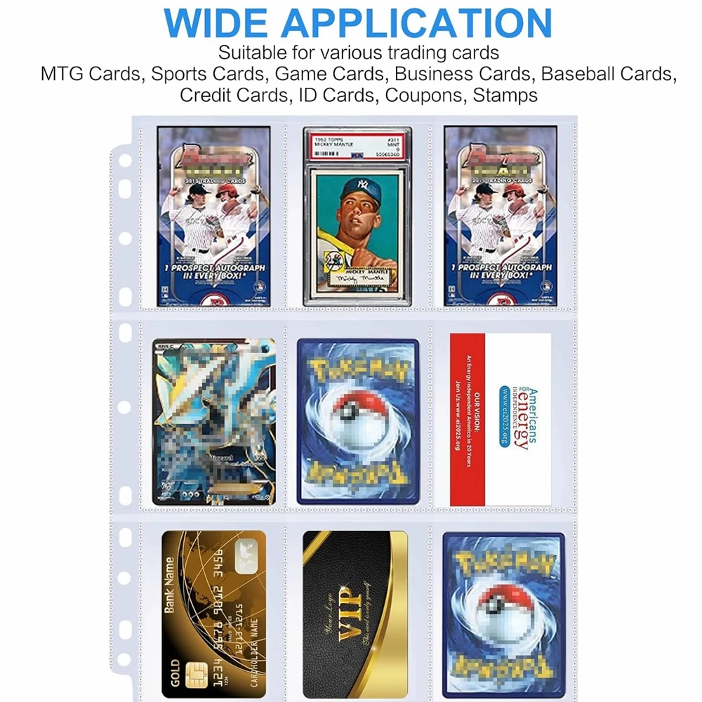 50 Pages 450 Pockets Single Side Trading Card Album Holder Sleeves 9 Pocket Clear Plastic Game Protectors Pokemon Baseball Cards view 6