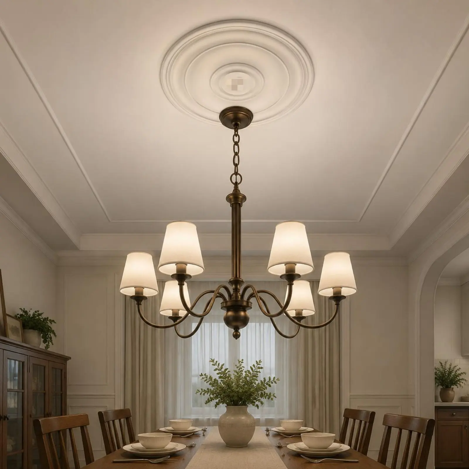 Round Ceiling Medallion European Design PU Ceiling Ornament Light Fixture Cover Plate Moisture-Proof Interior Decor Polished view 5
