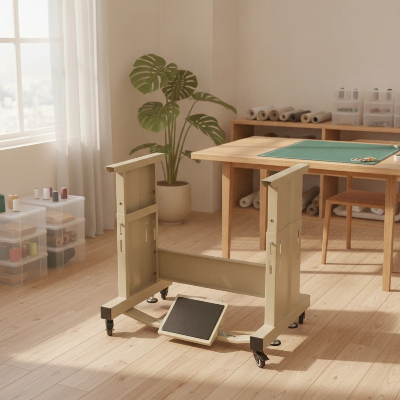 Sewing Machine Frame with Foot Pedal Rolling Sewing Machine Table Frame Foot Pedal Riser Sturdy Stable for Tailors view 5