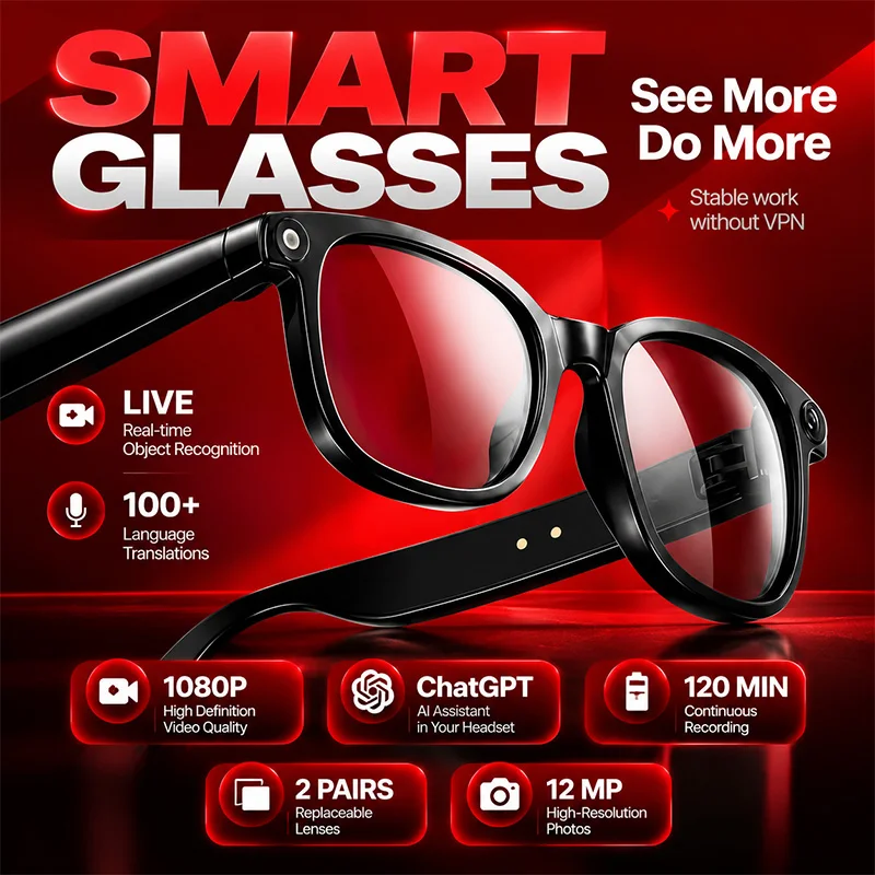 2026 4K HD Smart Glasses With 800 pixel Camera 1080P Video Language Translation Bluetooth Call Muisc Player Smart AI Glasses  ﻿