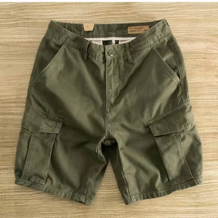 Calção militar de bolso múltiplo masculino, corredor solto casual, caqui, verão, novo, 2022