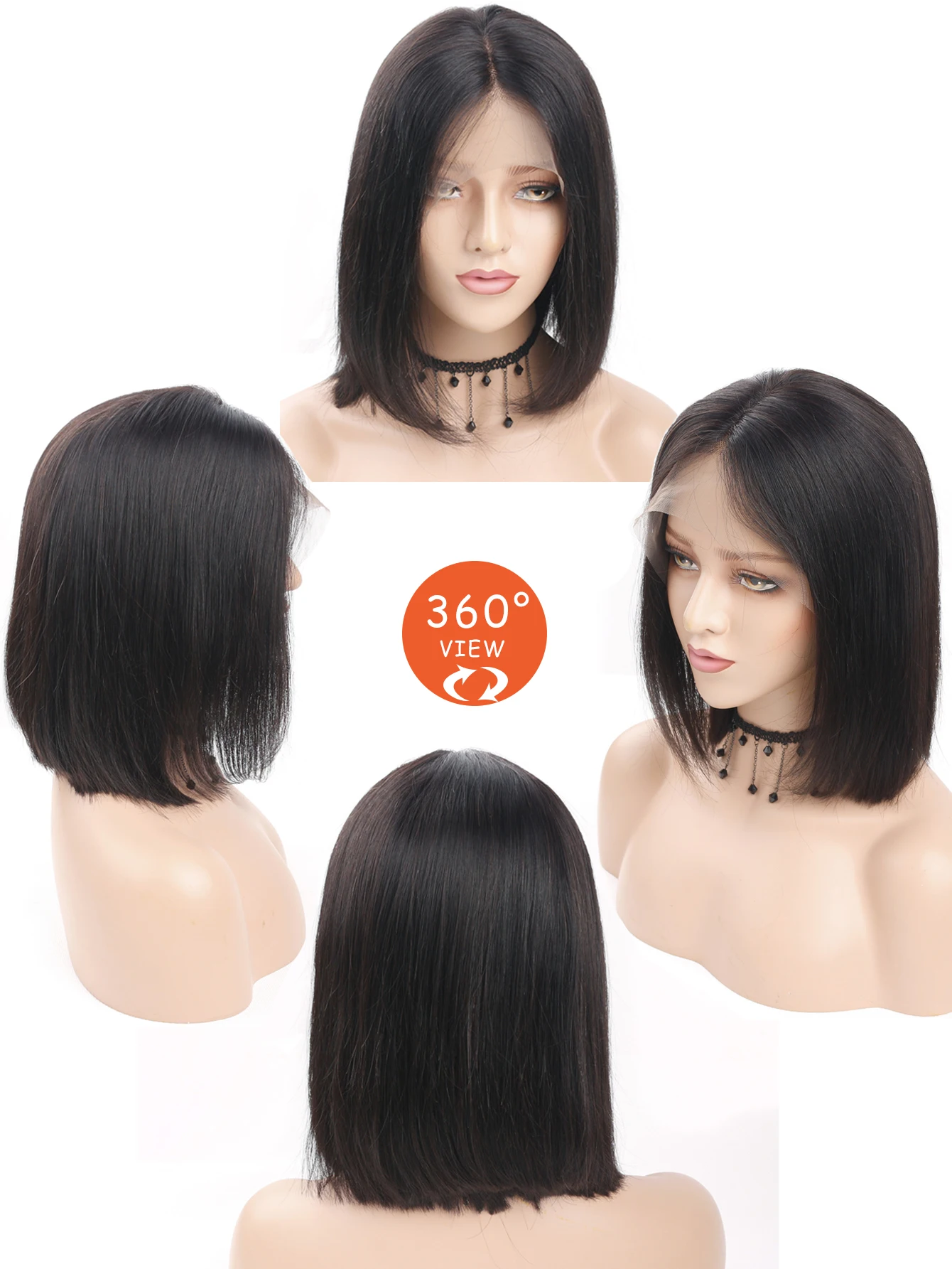 ボブウィッグ人毛レースフロントウィッグ100%人毛ウィッグミドルパート透明レース13X1 Tパートストレートボブウィッグ女性用