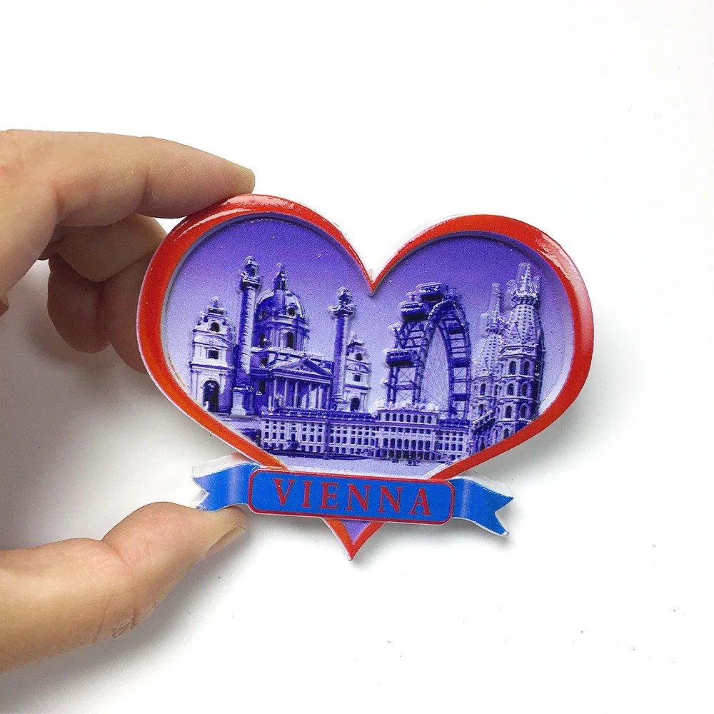 

3D Resin Heart-Shaped Vienna Landmarks Fridge Magnets - ‌Cute & Decorative Refrigerator Magnets‌ for ‌Home & Room Decor