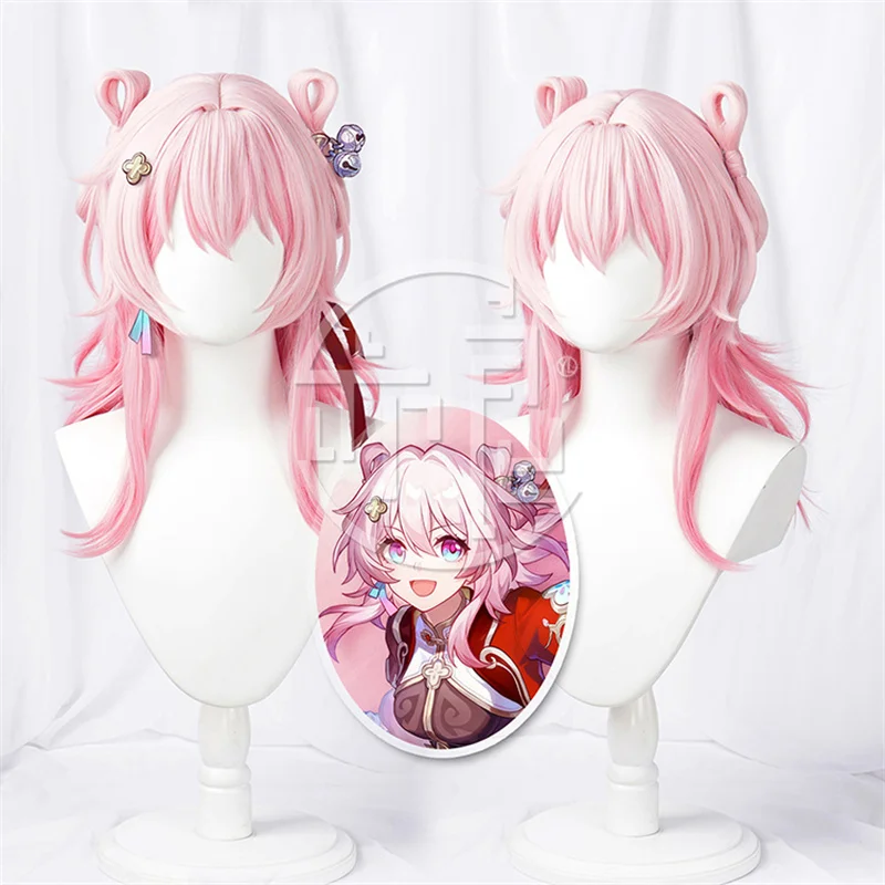 Game Honkai Honkai: Star Rail March 7th Cosplay Wig Pink Gradient Bow Heat-resistant Fiber Hair with Free Wig Cap Girls