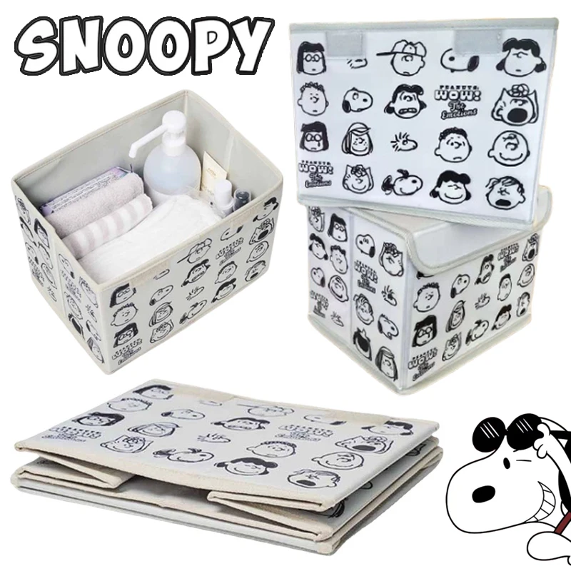Snoopy-caja de almacenamiento plegable para el hogar, soporte de escritorio de Anime de dibujos animados, organizador de cosméticos y aperitivos, cesta de gran capacidad