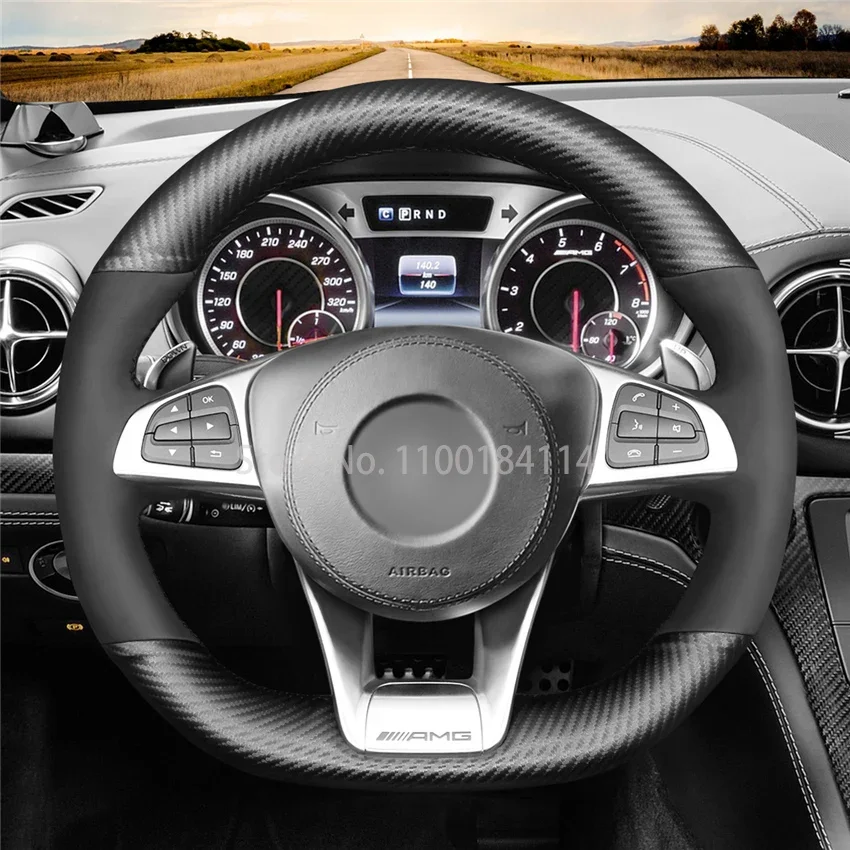 

Hand-Sewn PU Carbon Fiber Leather Car Steering Wheel Cover for Mercedes-Benz A 45 C E S 43 63 CLA AMG CLS SLC GLA GLE GLS