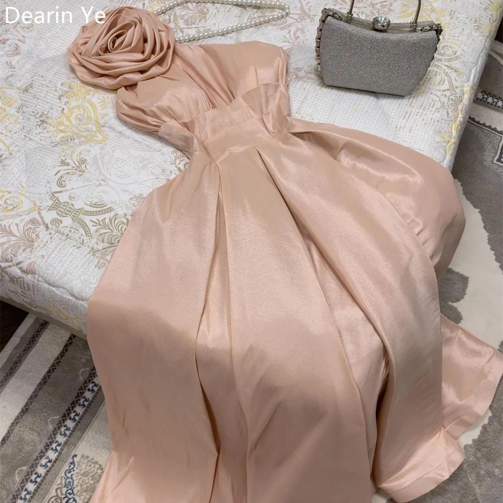 

Customized Prom Gown Saudi Arabia Dearin One Shoulder A-line Floor Length Skirts Draped Sleeveless 3D Flower Bespoke Occasion Dr