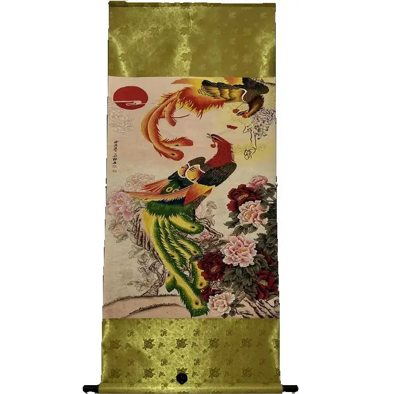 

China Old Scroll Wall hanging Rice Paper Color painting Zhang Daqian's Phoenix Flying Picture