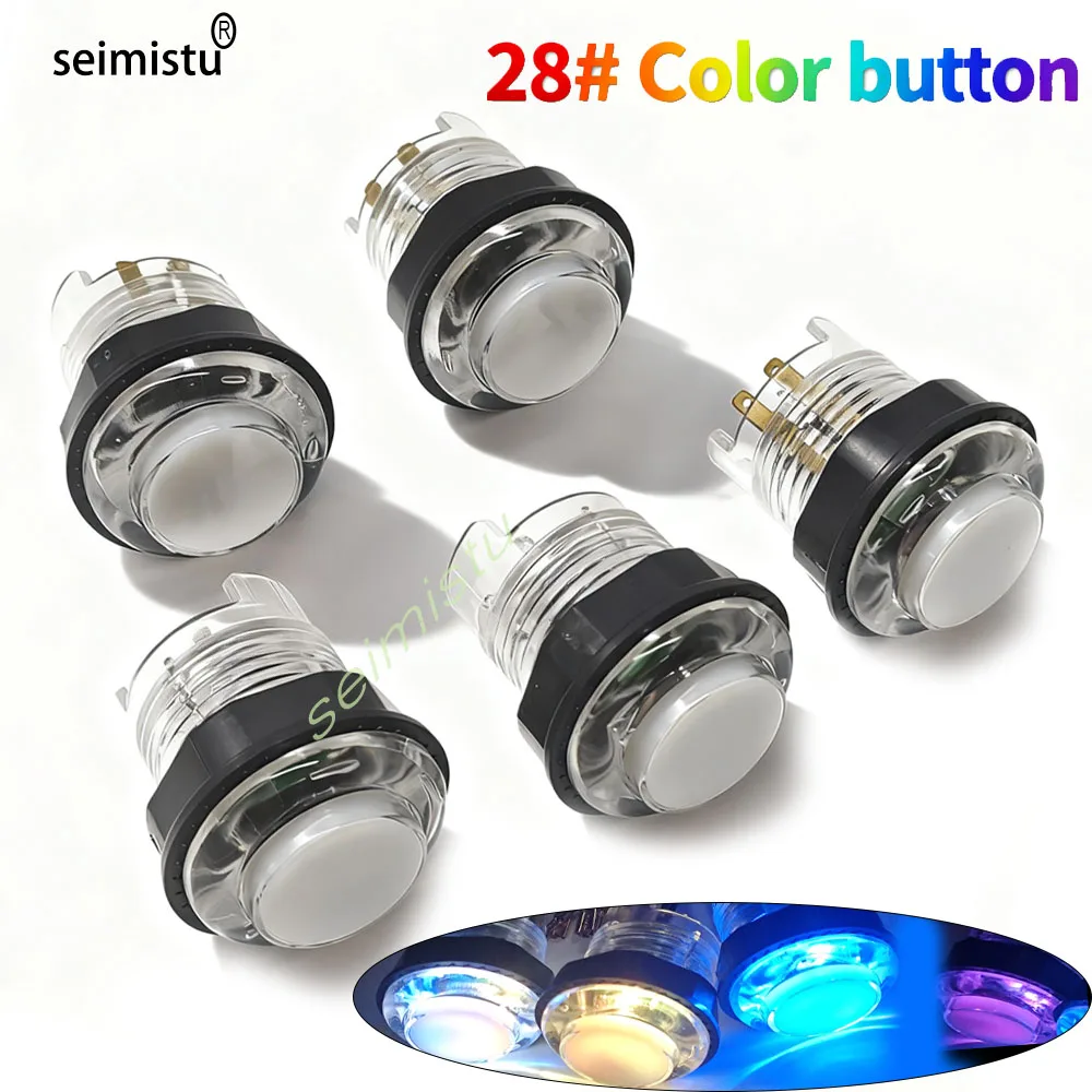5pcs Arcade Game RGB Illuminated LED Push Button 28mm 30mm Round Buttons For MAME Virtual Pinball Machine Arcade Machine