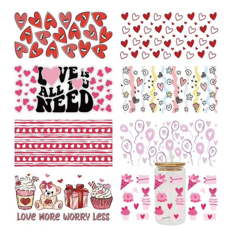 Мультфильм День святого Валентина УФ Dtf Cup Wrap Iron On Transfer наклейки для стеклянной чашки 16 унций украшения D28763