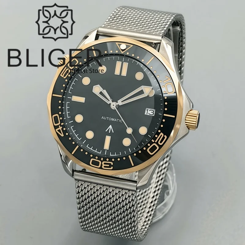 BLIGER BN007 NH35 Automatic Movement 41mm Men\'S Dive Watches Ceramic Bezel Domed Sapphire C3 luminous 100M Waterproof SolidSteel
