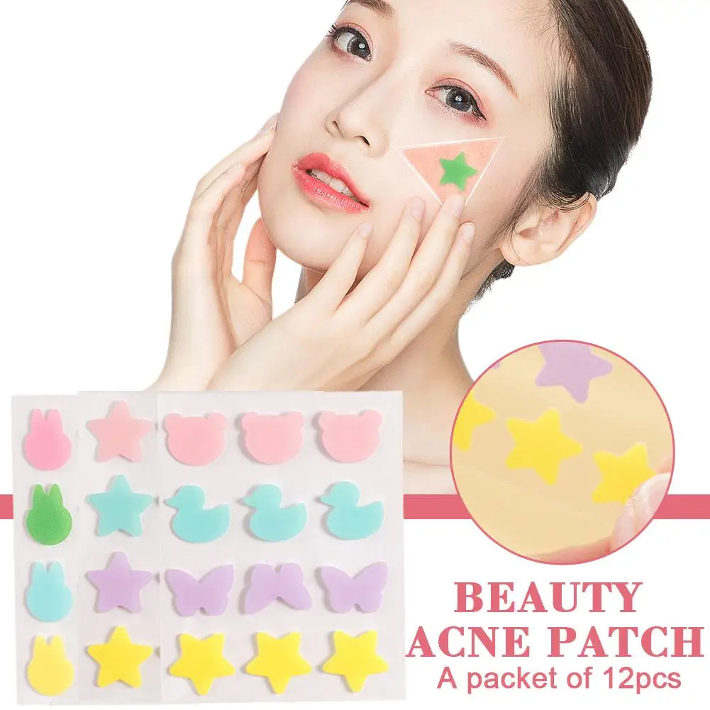 12pcs/sheet SOUG Acne Patch Star/Bear/Duck/Butterfly Shape Acne Dots Patches Cute Pimple Cover Sticker Invisible Pimple Cover