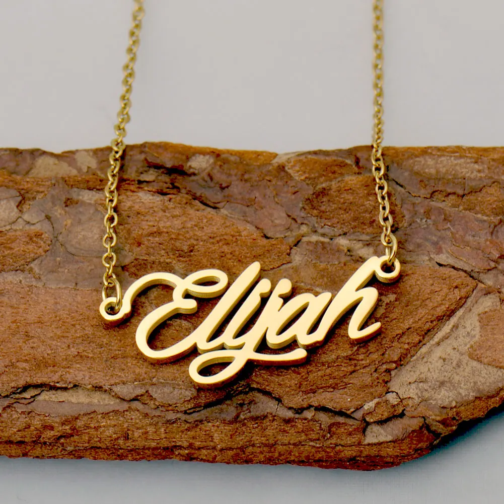 Stainless Steel Elijah Name Necklace Personalized for Women Gold Plated Nameplate Pendant Girlfriend Gift