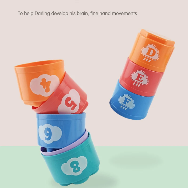 9pcs Spaß Regenbogen becher Stapel becher Figur Buchstaben Baby Kinder Lernspiel zeug Stapel turm Mini Bär Kinder Kleinkind Spielzeug