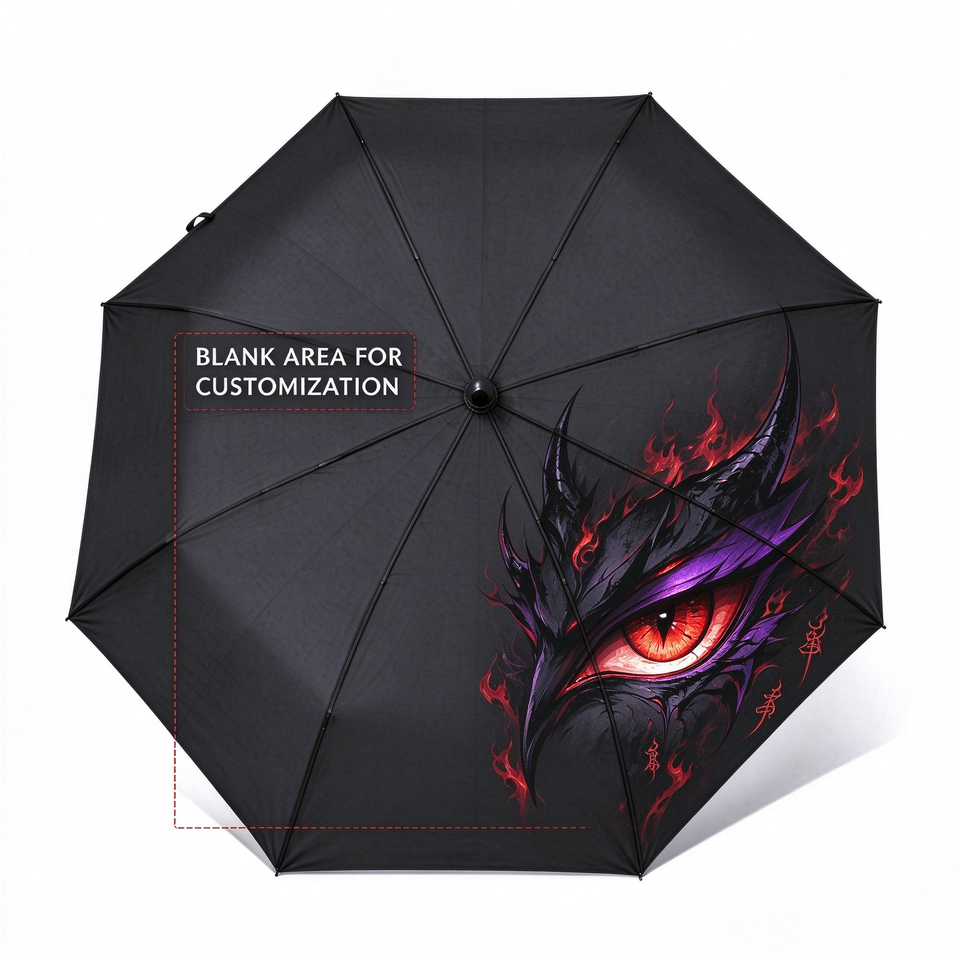 Custom Anime Dragon Eye Straight Umbrella, Personalized Custom Name & Pattern, 8 Ribs Windproof Long Umbrella, Gothic Fantasy Ra