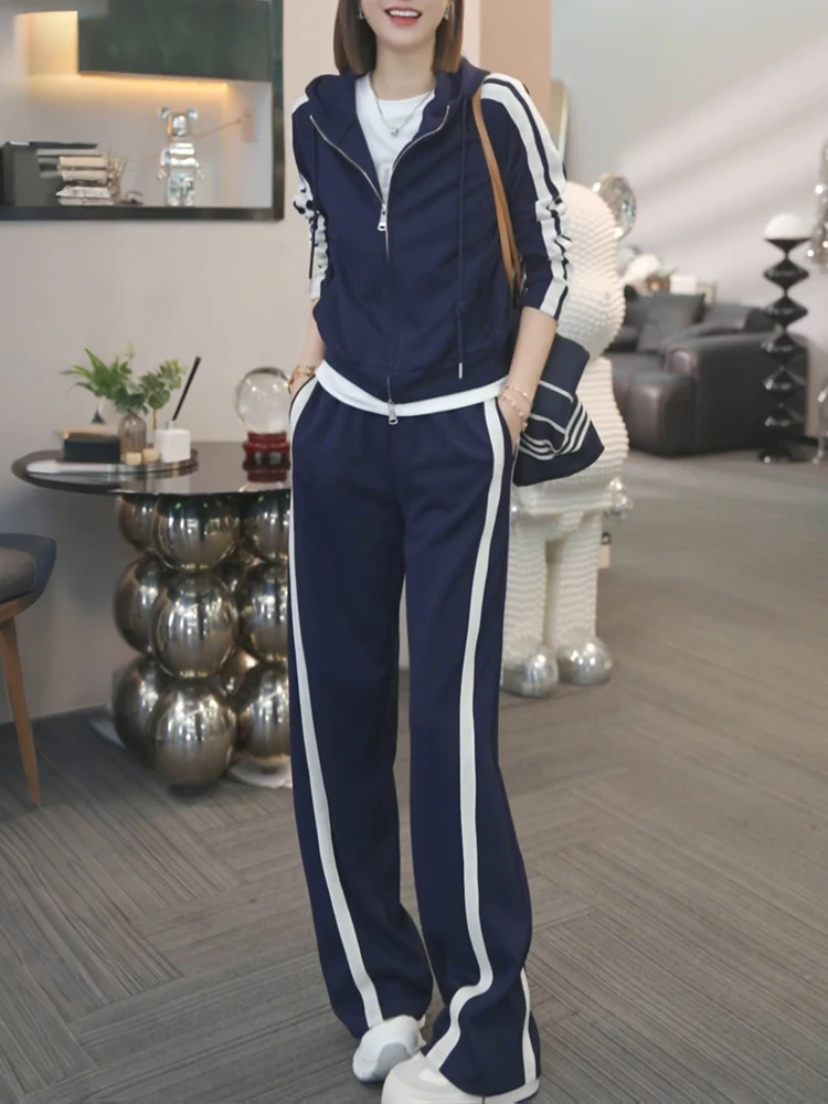 Fashionable Casual Sportswear Set Women's Autumn 2026 Wide Leg Pants Top Two-Piece Set Anti-Aging Stylish Zipper Closure