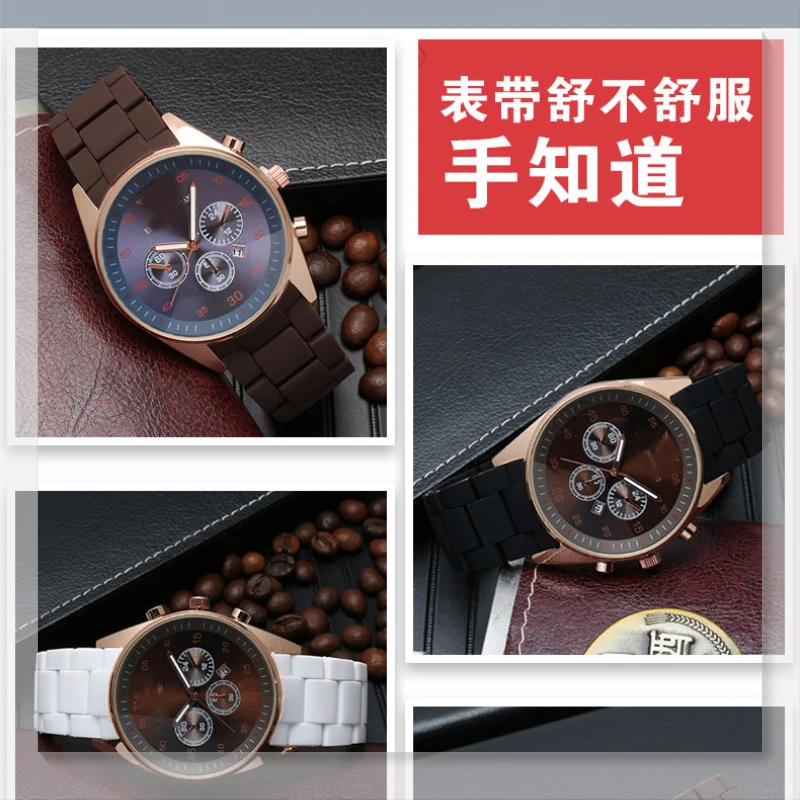 ل أرماني AR5906 AR5905 AR5890 AR5889 5858 5920 سيليكون الفولاذ المقاوم للصدأ حزام رجل 23 مللي متر امرأة 20 مللي متر ساعة مطاطية الفرقة سوار