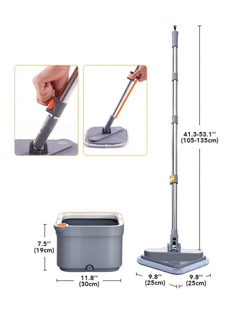 Spin Mop with Bucket Hand Free Squeeze Mop Automatic Separation Flat Mops Floor Clean with Washable Microfiber Pads Bucket Set