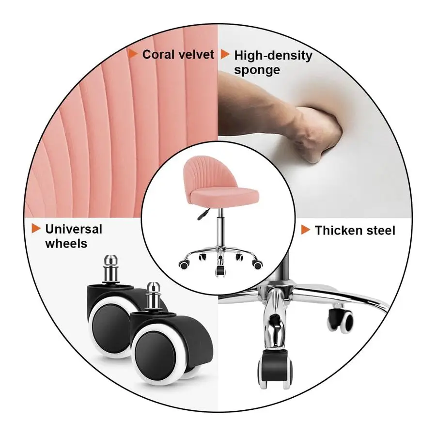 Rollhocker, drehbarer Bürostuhl, Samt-Schminkstühle, höhenverstellbare Hocker mit Rückenlehne für Schlafzimmer, Zuhause, Make-up, Kosmetik, Entwurf