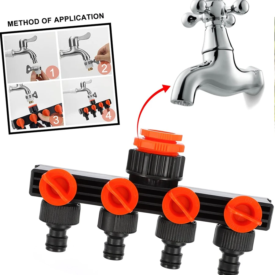 4 Way Faucet Connector Garden Accessories Water Distributor Watering Supplies Irrigation Fittings Tool Hose Splitter System Home