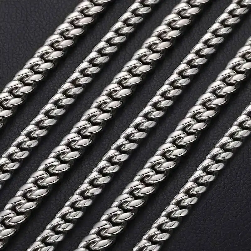 

Хип-хоп кубинский бордюрный звено для мужчин и женщин 8 мм 10 мм 12 мм 14 мм кубинская цепочка из нержавеющей стали, ожерелье, ювелирные изделия