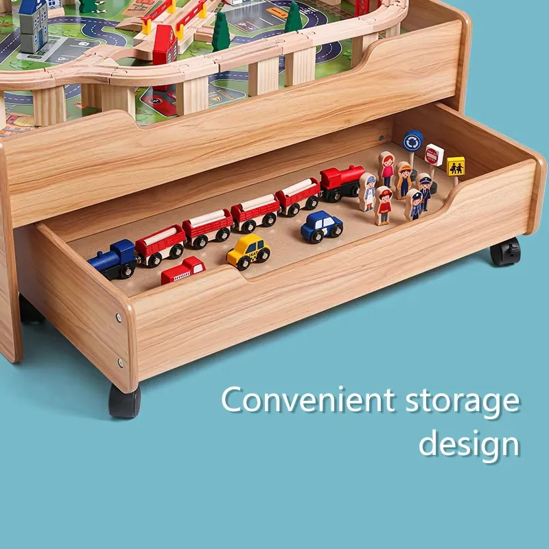 Wooden Train Track Table with Drawers Luxury Large Game Set Boy Birthday Gift