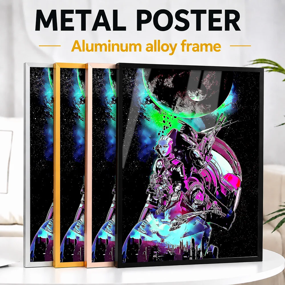 Mass Effect Space Warrior Framed Metal Poster Personalized Photo Cosmic Style Wall Art For Science Room Premium Collector Gift
