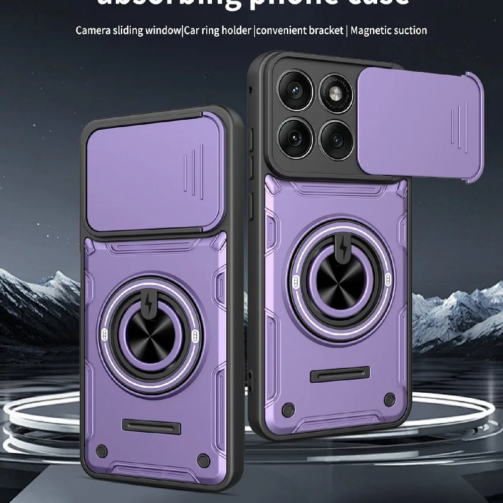 

Slide Camera Cover Ring Kickstand Magnetic Phone Case for Motorola Edge70 Fusion Edge60 Pro G85 Military Grade Shockproof Cover