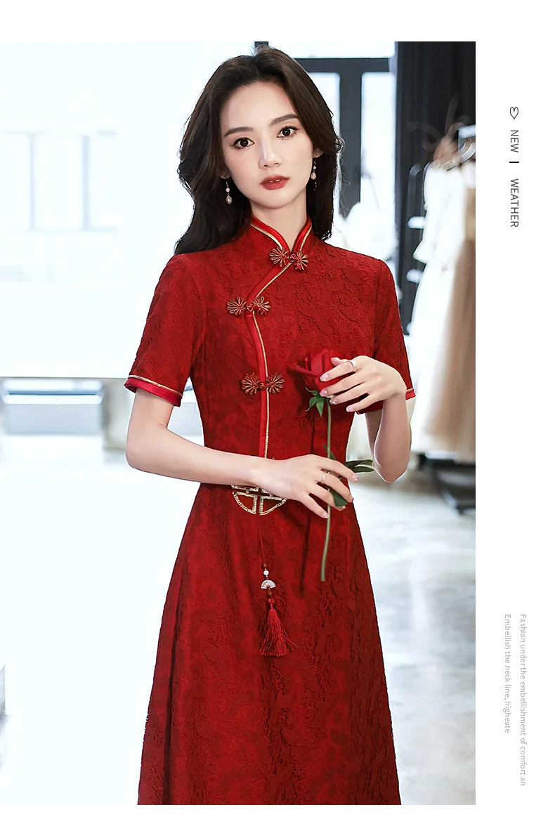 Vestido tradicional chino para mujer, Qipao rojo, vestido Cheongsam  moderno, bata oriental, traje de estilo chino para mujer - AliExpress, image size:790x1183