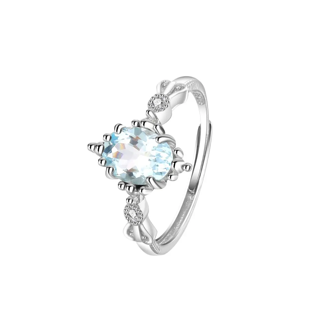 925 Sterling Silver Delicate Oval Natural Aquamarine Ring Tiny Gemstones Wedding Bridal Engagement Finger Band Women Jewelry view 4