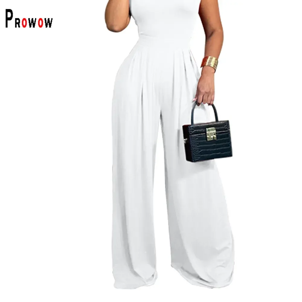 Prowow Casual Loose Style Women Wide Leg Pant Solid Color Elastic High Waist Summer Fall Female Trousers Streetwear Bottoms