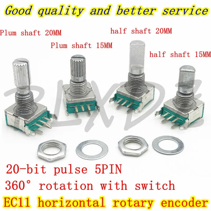 10PCS EC11 horizontal rotary encoder Plum blossom shaft D half shaft With switch 15/20mm 5PIN 20-bit pulse digital potentiometer