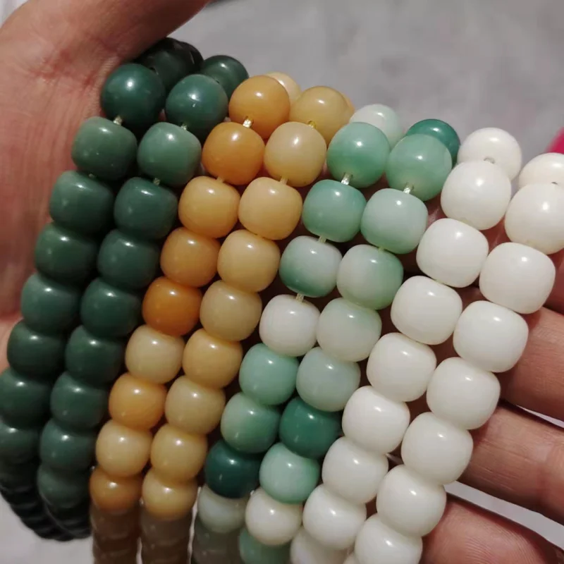 White Jade Bodhi Root Old Barrel Bead Bracelet108High Polished Shade Skin Green Wind Yellow Bodhi Root Bracelet Scattered Beads