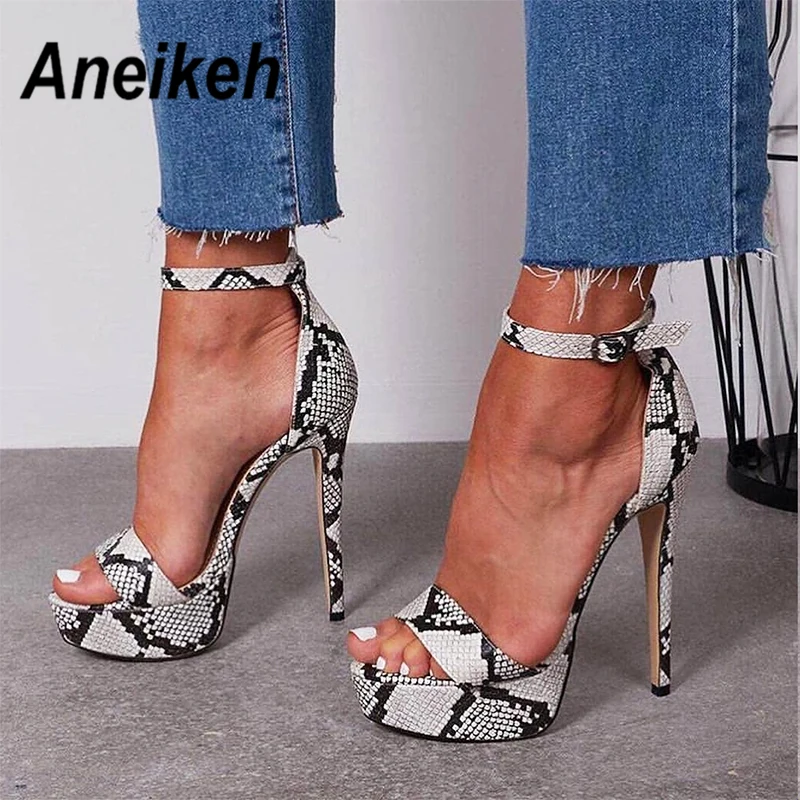 Aneikeh 2024 Serpentine Platform Thin High Heels Sandals Summer Sexy Buckle Stra Open Toe Gladiator Club Party Dress Women Shoes