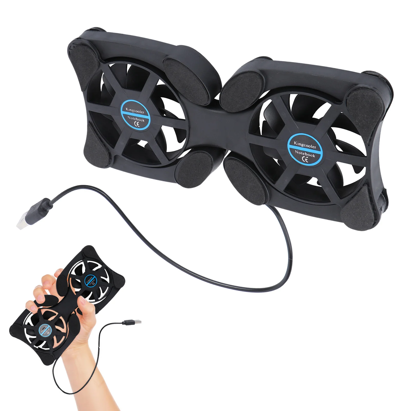 

2 Fans Cooler Notebook Cooling Laptop Cooling Pad Pad Foldable Portable Usb Powered 70Mm High Airflow Anti-Slip Black