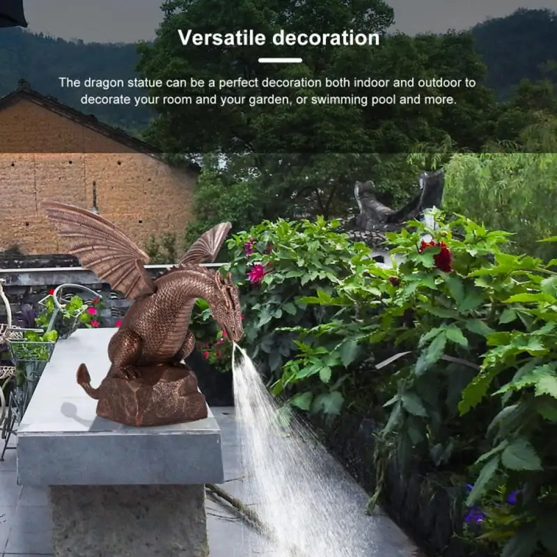 Garden Water Fountain Spray Dragon Water-Breathing Pattern Resin Statue Garden Outdoor Floating Pond Swimming Bird Bath Tools